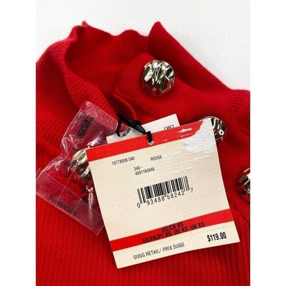 Anne Klein Sweater Top XS Red Mock Buttons - Picture 4 of 8